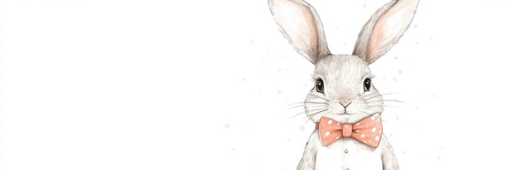 Obraz premium Whimsical illustrated rabbit wearing a bow tie with a charming expression in a light and playful setting. Generative AI