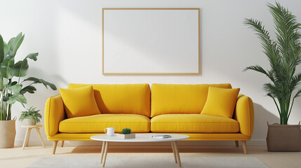 Interior Design with Poster Mockup Space for Art Display, A warm living room with an elegant mockup feature