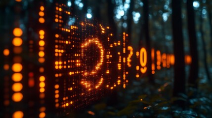 Obraz premium A sleek technological illustration with glowing numbers and flowing data lines creating a futuristic binary code theme for web templates and advertising designs