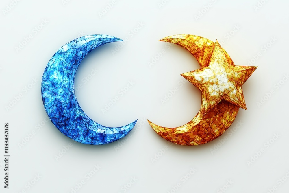 Poster minimalist moon and star icon design with flat shading on a white background in artistic style for m