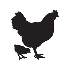 
Mother hen with her chicks silhouette vector, happy mother hen walking with her cute little chicks.
