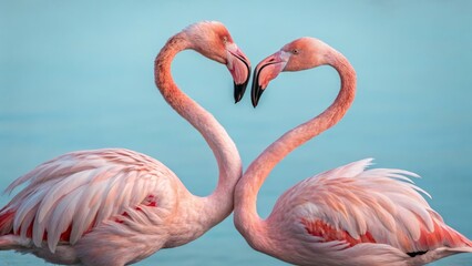 Two Flamingos Forming a Heart, Close-up Portrait, Pink Feathers, Love Concept, Wildlife Photography Flamingo, Love