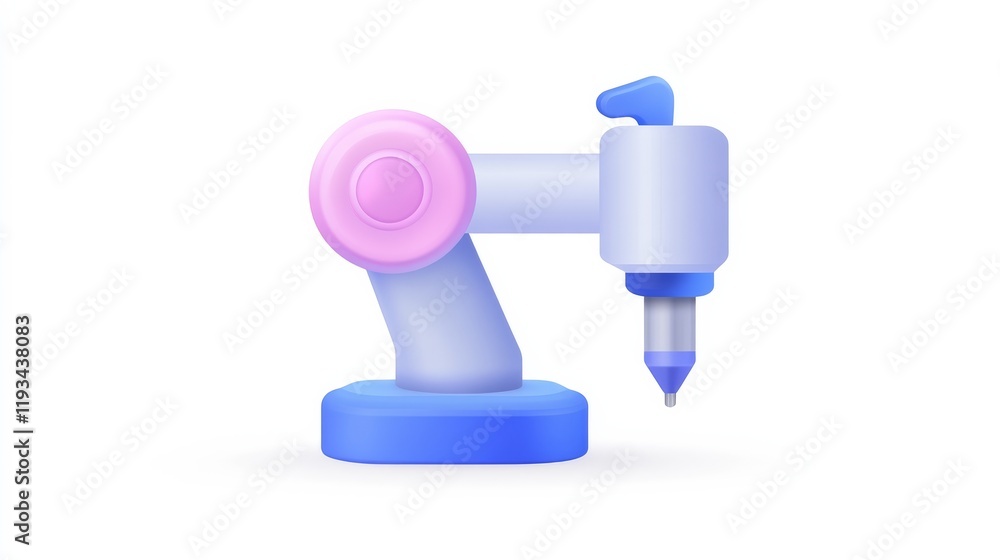 Poster a stylized robotic arm with a pen attachment, designed for precision tasks, highlighting modern auto