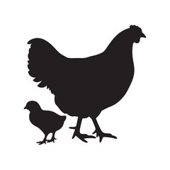 
Mother hen with her chicks silhouette vector, happy mother hen walking with her cute little chicks.

