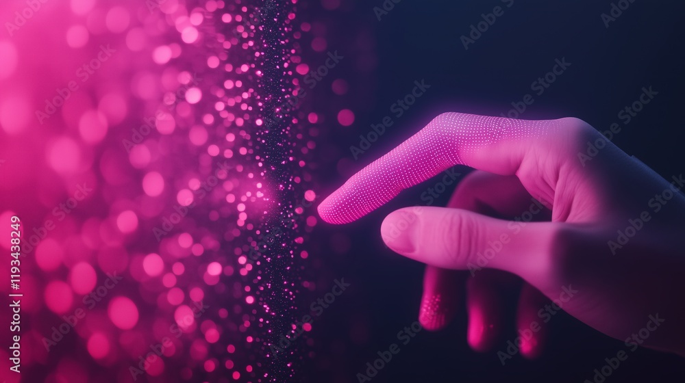 Poster futuristic touch interaction with digital interface in vibrant neon light with conceptual technology