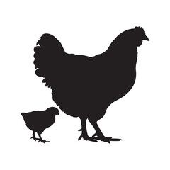 
Mother hen with her chicks silhouette vector, happy mother hen walking with her cute little chicks.
