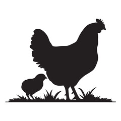 
Mother hen with her chicks silhouette vector, happy mother hen walking with her cute little chicks.
