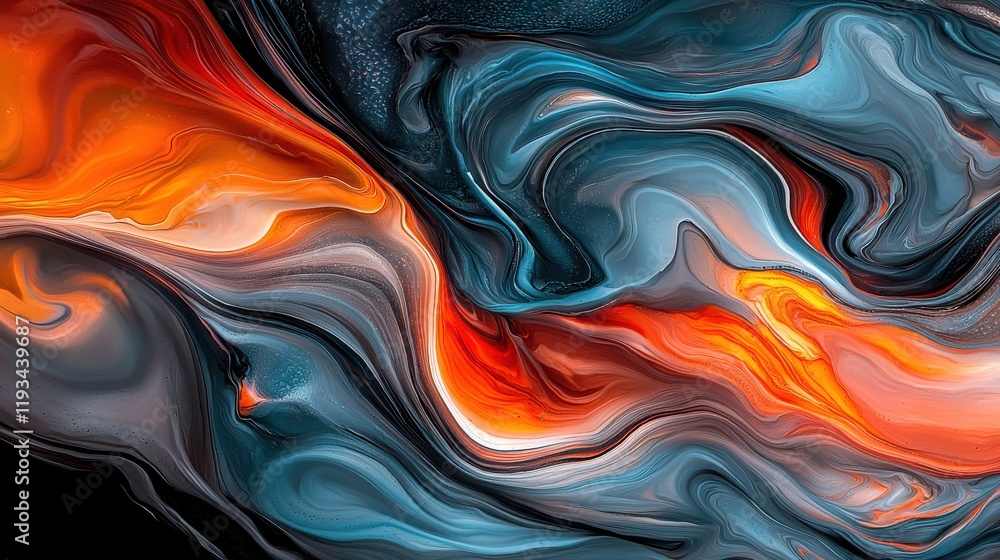Poster dynamic abstract art composition studio setting digital artwork dark background close view vibrant f