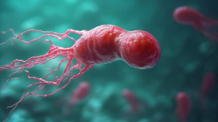 Microscopic View of Vibrio Cholerae Bacteria: A Detailed 3D Render