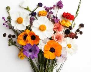 A vibrant bouquet of various flowers featuring bright colors and diverse shapes, perfect for decoration or gifting.