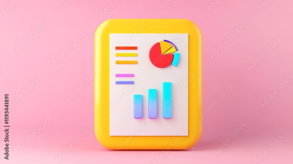 Aufkleber a colorful infographic displaying a pie chart and bar graph, set against a soft pink background, des