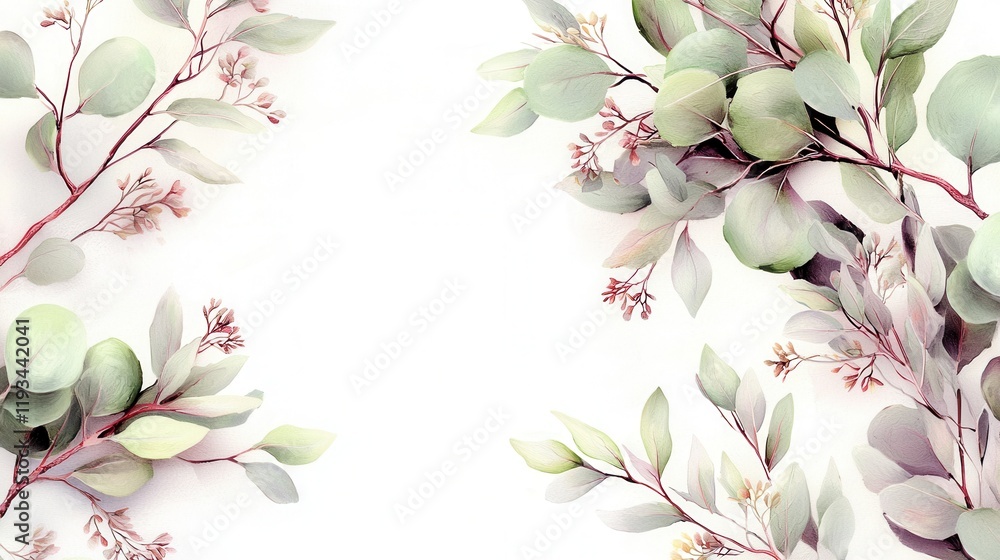 Poster eucalyptus branches art minimalist style botanical soft color palette studio environment serenity co