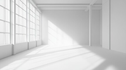 a room with a lot of windows and a white floor