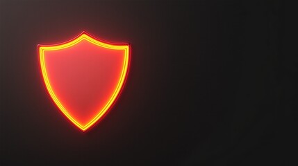 Vibrant Orange and Yellow Neon Light Shield Icon on Dark Background for Futuristic Design and Digital Security Concepts