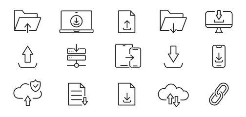 Download line icons Set. Upload icons, Data Transfer, File Transfer. Vector illustration
