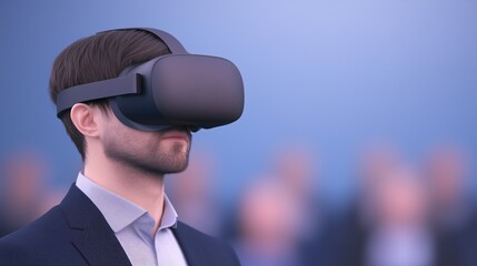 Professional Engaging in Virtual Reality Business Meeting with Headset Technology in Modern Workspace for Innovation and Communication