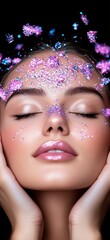 Stunning beauty close-up featuring sparkling decorations and glowing skin for smartphone backgrounds