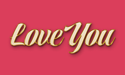 Valentines day greeting illustration. Realistic 3d gold lettering love you.