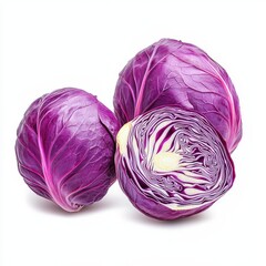 Fototapeta premium Fresh and vibrant purple cabbage cut in half, showcasing its beautiful color and texture, perfect for healthy dishes and salads.