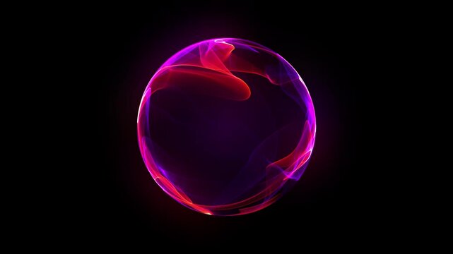 Abstract red globe orb. Red and violet particles sphere. Energy orb motion graphic. Bright glowing rotating 3d sphere. Colorful sphere with swirling smoke effect within. 4K loop. smoke ball.
