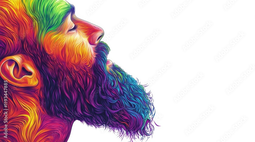 Poster vibrant artistic portrait of a man with rainbow colors reflecting emotion and expression in profile 