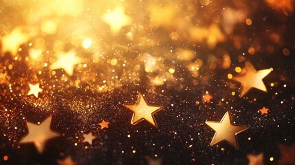 Obraz premium Sparkling golden in a festive atmosphere with twinkling stars and shimmering glitter A magical and captivating background for holiday events parties or new year