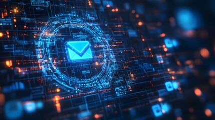 Fototapeta premium Digital lock on an email icon indicating privacy protection and secure data communication, cybersecurity concept, encrypted messaging, book illustration style