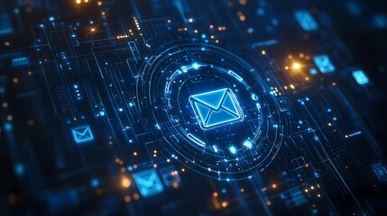 Digital lock on an email icon indicating privacy protection and secure data communication, cybersecurity concept, encrypted messaging, book illustration style