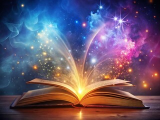 Enchanting Glowing Magic Book: Mystical Fantasy Long Exposure Stock Photo