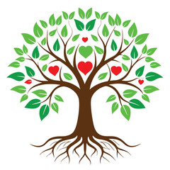 Obraz premium Tree of Life Heart Tree Vector - Branches, Roots, Clipart & Line Art Design.eps