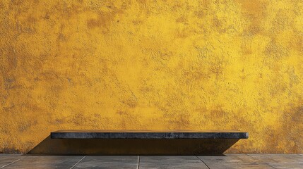 A mustard yellow textured wall offering a monochrome background with a minimalist table for product showcases or promotional backgrounds.