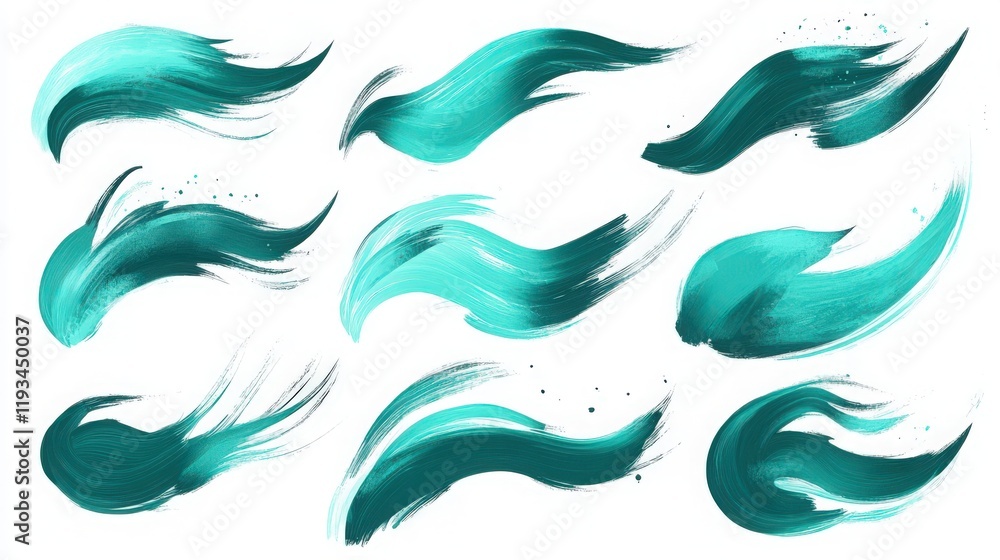 Poster dynamic teal brushstrokes on white background abstract design element set illustration