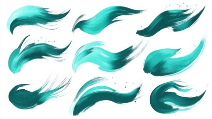 Obraz premium Dynamic Teal Brushstrokes on White Background Abstract Design Element Set Illustration