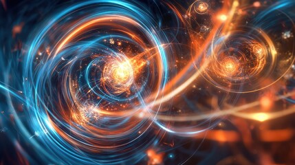A futuristic representation of quantum innovation, with glowing quantum data pathways and particles processing complex information