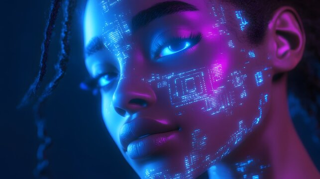 Woman Face Neon Circuitry Digital Art
