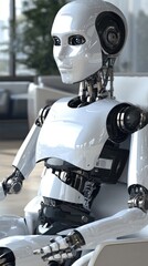 Sleek Robot Assisting in a Modern Office Environment with Advanced Technology.