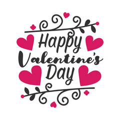 Beautiful Calligraphic Vector Happy Valentines Day with Hearts