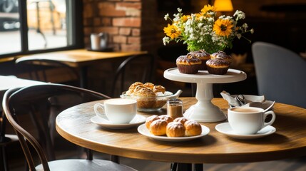 A cozy cafe corner with aromatic coffee and freshly baked pastries, Café scene, Cozy style