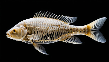 Skeleton of a carp fish isolated against a black background anatomy