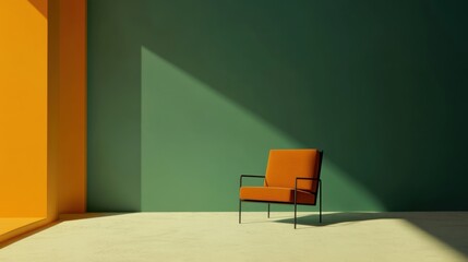 Modern Minimalist Chair in a Stylish Interior with Colorful Walls and Dramatic Lighting, Creating a Unique and Inviting Atmosphere for Living Spaces