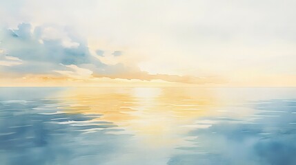 Fototapeta premium Serene Ocean Sunset Watercolor Painting Landscape
