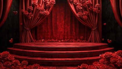 A red podium set against a loving theme, ideal for Valentine's Day promotions or product showcases that celebrate love.