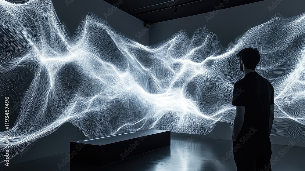 Poster a quantum art gallery, showcasing digital art generated by quantum algorithms, featuring interactive