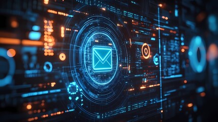 Obraz premium Shield and email icon merged to symbolize secure electronic correspondence, safe data exchange, and privacy protection, book illustration style