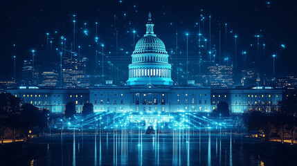 Minimalist infographic of government and business cooperation. Bright lighting, contrast