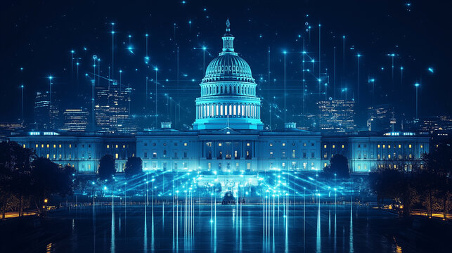 Minimalist infographic of government and business cooperation. Bright lighting, contrast