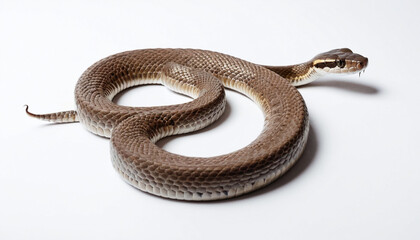 Snake on white background curling elegantly in striking contrast