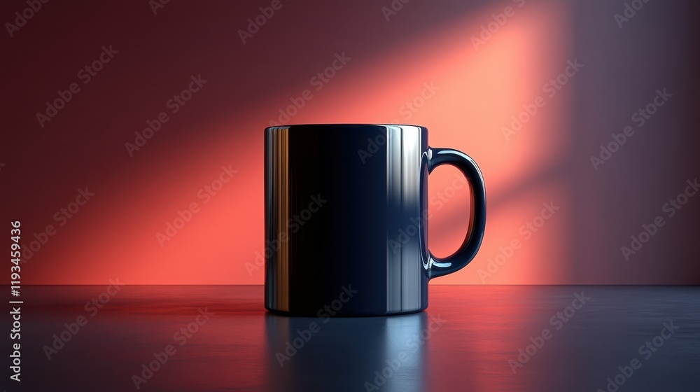 Poster elegant black coffee mug on smooth surface with warm color gradient background creating a cozy and i