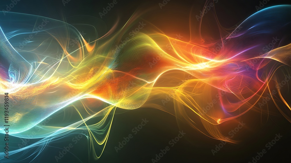 Poster abstract colorful light waves flowing dynamically