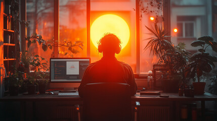 Naklejka premium Minimalist representation of customer support in a B2C environment. Bright lighting, contrast